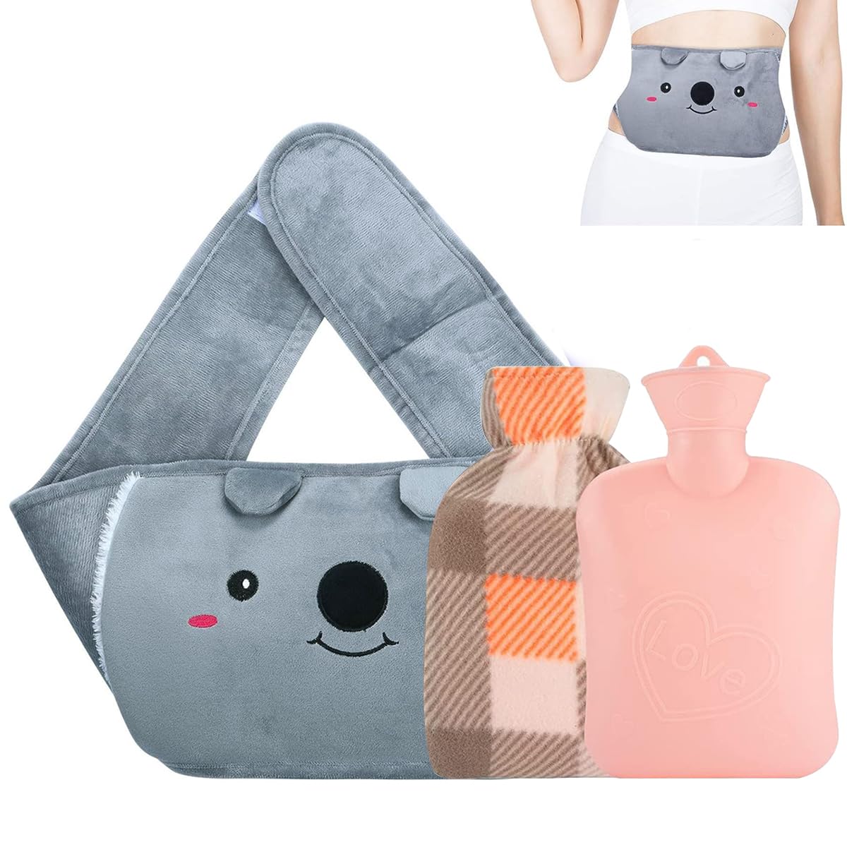 HANNEA Hot Water Bag with Plush Cover & Waist Wrap Belt Refillable Hot Water Bag Anti-leakage PVC Hot Water Bag Period Pain Relief Hot Water Bag, Relieve Cramp Relief, Back Pain HANNEA Hot Water Bag with Plush Cover & Waist Wrap Belt Refillable Hot Water Bag Anti-leakage PVC Hot Water Bag Period Pain Relief Hot Water Bag, Relieve Cramp Relief, Back Pain